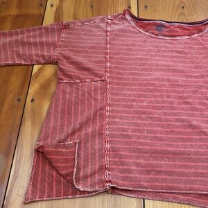 PILCRO L Red Stripe Distressed Drape Slub Top Boho Cotton